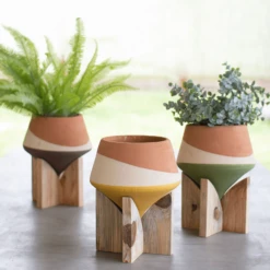 Alaia Dipped Clay Vase & Stand - Set Of 3