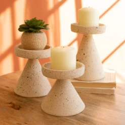 Satomi Speckled Clay Pillar Candle Holders - Set Of 3