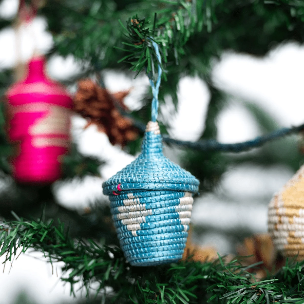 Bright Pink & Blue Basket Trio Ornaments - Image 6