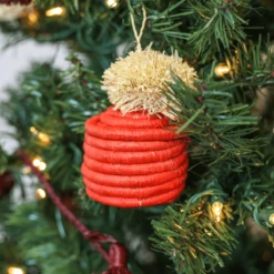 Jolly Red Pom Pom Basket Holiday Ornament