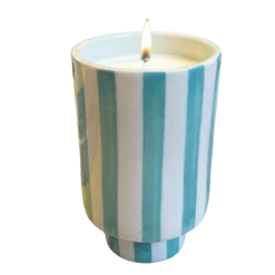 Jungalow Kaya Ceramic Candle - Aqua Stripe/Plumeria
